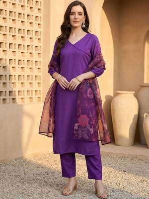 Women Angrakha Kurta with Trousers & With Dupatta 1