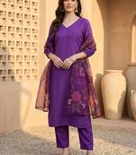 Women Angrakha Kurta with Trousers & With Dupatta
