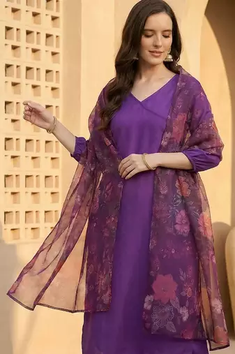 Women Angrakha Kurta with Trousers & With Dupatta
