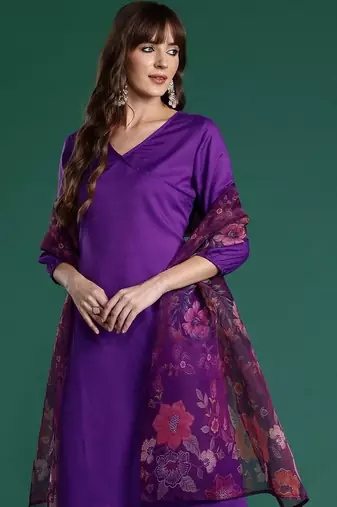 Women Angrakha Kurta with Trousers & With Dupatta