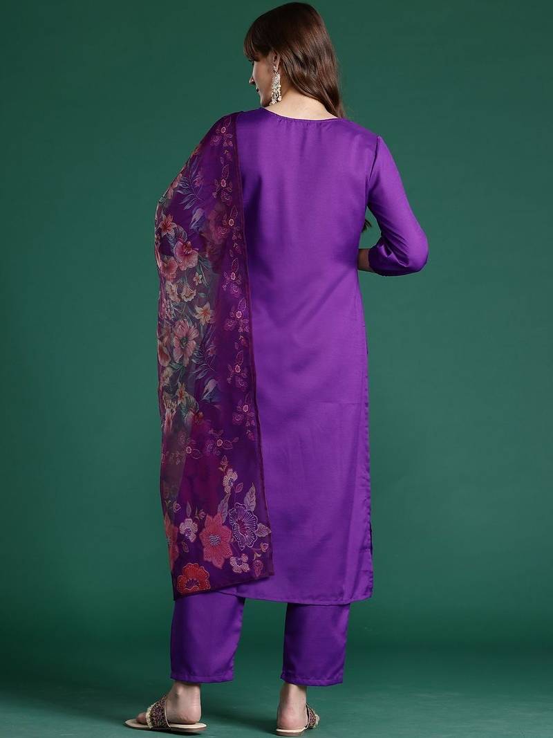 Women Angrakha Kurta with Trousers & With Dupatta