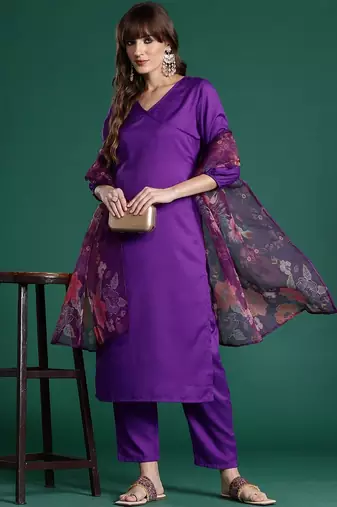 Women Angrakha Kurta with Trousers & With Dupatta