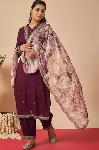 Women Ethnic Motifs Embroidered Regular Kurta with Salwar & With Dupatta