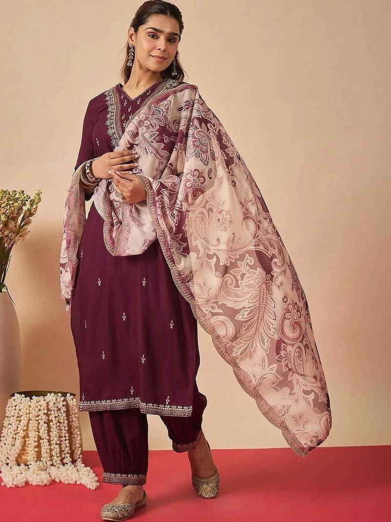 Women Ethnic Motifs Embroidered Regular Kurta with Salwar & With Dupatta