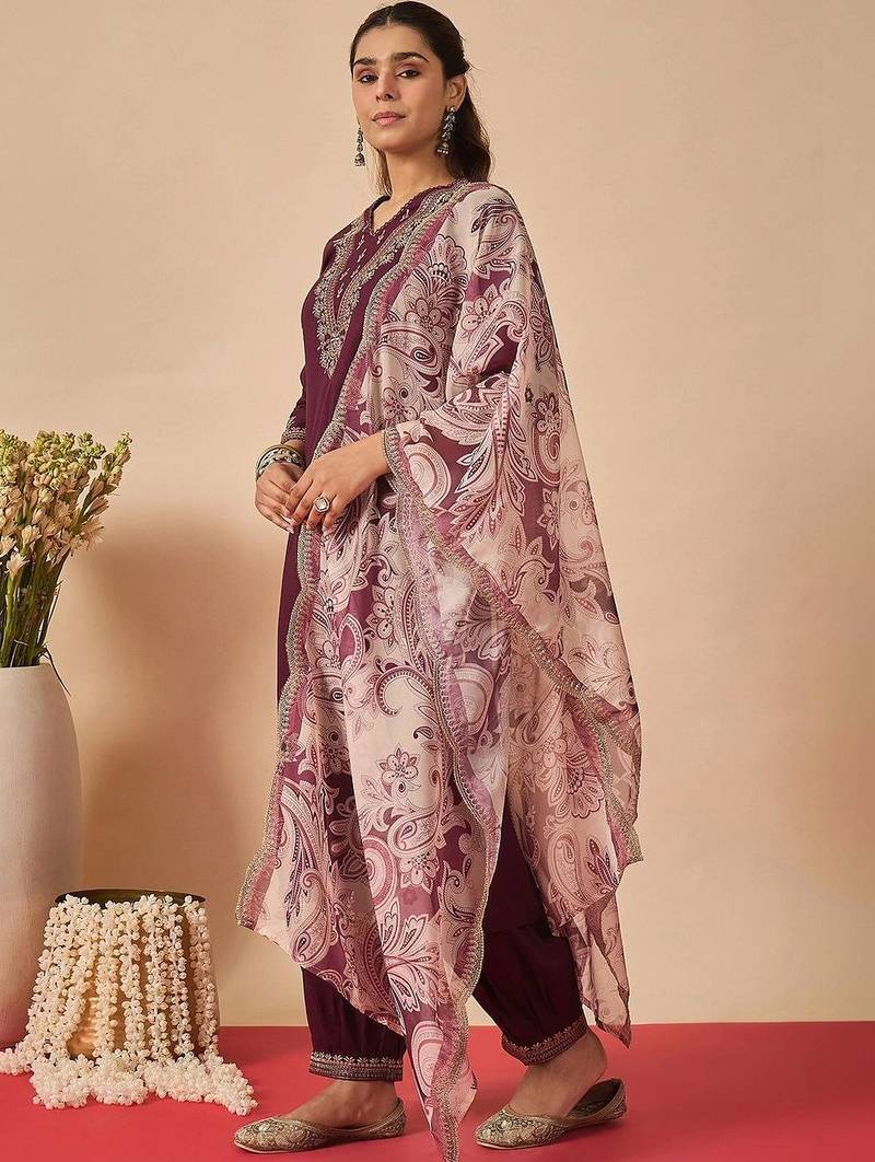 Women Ethnic Motifs Embroidered Regular Kurta with Salwar & With Dupatta