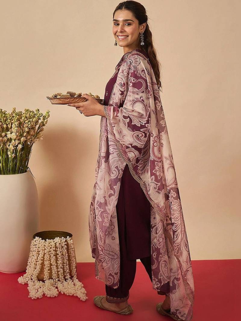 Women Ethnic Motifs Embroidered Regular Kurta with Salwar & With Dupatta