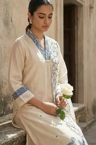 Women Floral Embroidered Regular Thread Work Kurta with Trousers & With Dupatta