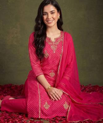 Women Ethnic Motifs Printed Regular Thread Work Kurta with Trousers & With Dupatta 1