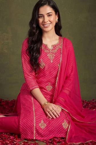 Women Ethnic Motifs Printed Regular Thread Work Kurta with Trousers & With Dupatta