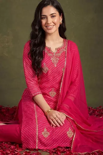 Women Ethnic Motifs Printed Regular Thread Work Kurta with Trousers & With Dupatta