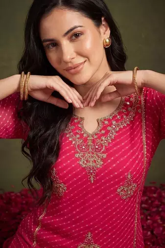 Women Ethnic Motifs Printed Regular Thread Work Kurta with Trousers & With Dupatta