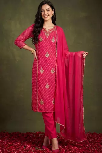 Women Ethnic Motifs Printed Regular Thread Work Kurta with Trousers & With Dupatta