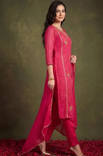Women Ethnic Motifs Printed Regular Thread Work Kurta with Trousers & With Dupatta