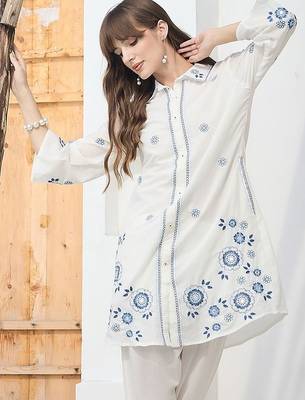 Women Floral Embroidered Regular Thread Work Pure Cotton Kurta with Trousers 5