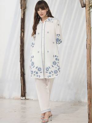 Women Floral Embroidered Regular Thread Work Pure Cotton Kurta with Trousers 6