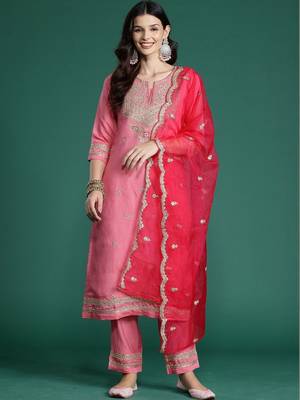 Women Ethnic Motifs Embroidered Regular Kurta with Trousers & With Dupatta 1
