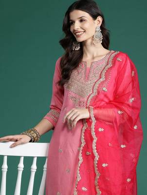 Women Ethnic Motifs Embroidered Regular Kurta with Trousers & With Dupatta 2