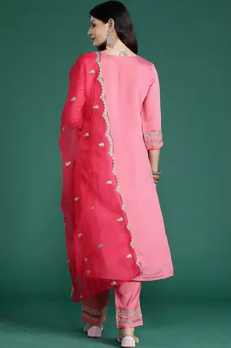 Women Ethnic Motifs Embroidered Regular Kurta with Trousers & With Dupatta