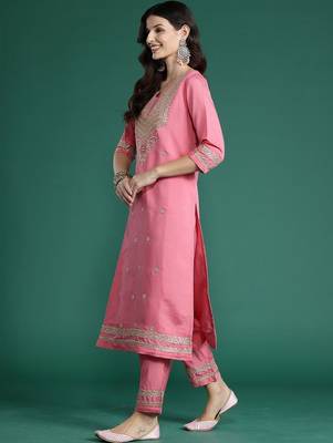 Women Ethnic Motifs Embroidered Regular Kurta with Trousers & With Dupatta 5