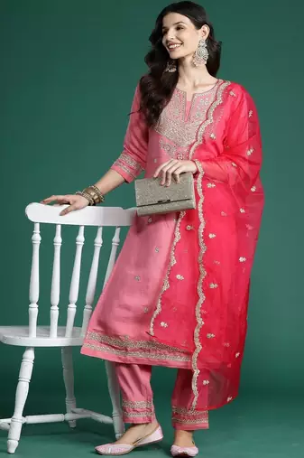 Women Ethnic Motifs Embroidered Regular Kurta with Trousers & With Dupatta