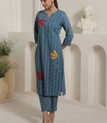 Women Floral Embroidered Regular Thread Work Pure Cotton Kurta with Trousers