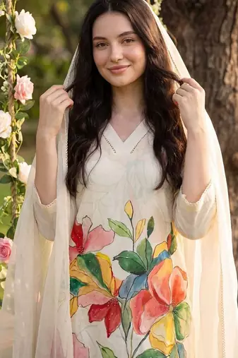 Women Floral Printed Regular Kurta with Trousers & With Dupatta