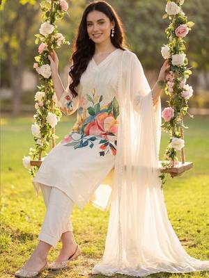 Women Floral Printed Regular Kurta with Trousers & With Dupatta 5