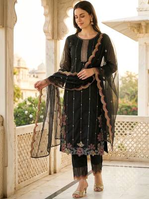 Women Ethnic Motifs Embroidered Regular Thread Work Kurta with Trousers & With Dupatta 2