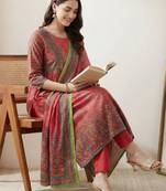 Women Ethnic Motifs Printed Empire Sequinned Pure Cotton Kurta with Trousers & With Dupatta