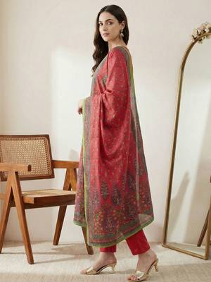 Women Ethnic Motifs Printed Empire Sequinned Pure Cotton Kurta with Trousers & With Dupatta 4