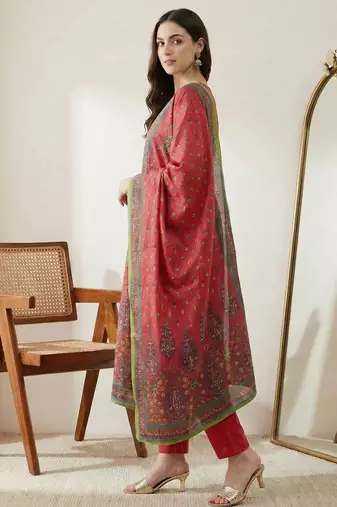 Women Ethnic Motifs Printed Empire Sequinned Pure Cotton Kurta with Trousers & With Dupatta