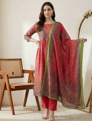 Women Ethnic Motifs Printed Empire Sequinned Pure Cotton Kurta with Trousers & With Dupatta 7