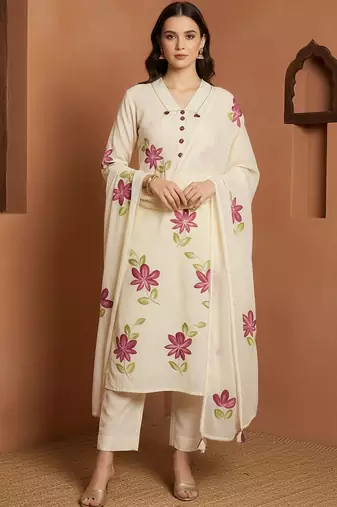 Women Floral Printed Regular Pure Cotton Kurta with Trousers & With Dupatta