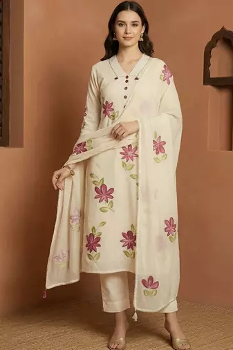 Women Floral Printed Regular Pure Cotton Kurta with Trousers & With Dupatta