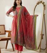 Women Ethnic Motifs Printed Empire Sequinned Pure Cotton Kurta with Trousers & With Dupatta