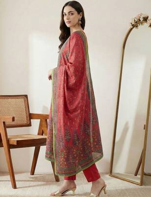 Women Ethnic Motifs Printed Empire Sequinned Pure Cotton Kurta with Trousers & With Dupatta 6