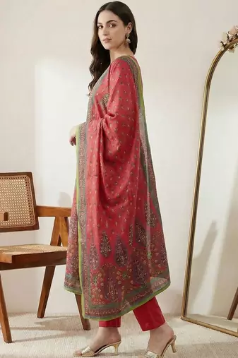 Women Ethnic Motifs Printed Empire Sequinned Pure Cotton Kurta with Trousers & With Dupatta