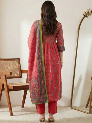 Women Ethnic Motifs Printed Empire Sequinned Pure Cotton Kurta with Trousers & With Dupatta 7