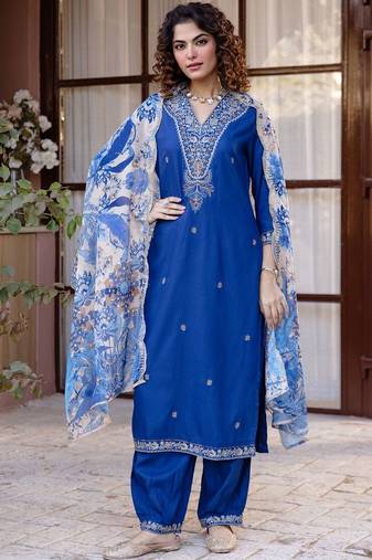 Women Ethnic Motifs Embroidered Regular Thread Work Kurta with Patiala & With Dupatta