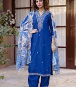 Women Ethnic Motifs Embroidered Regular Thread Work Kurta with Patiala & With Dupatta