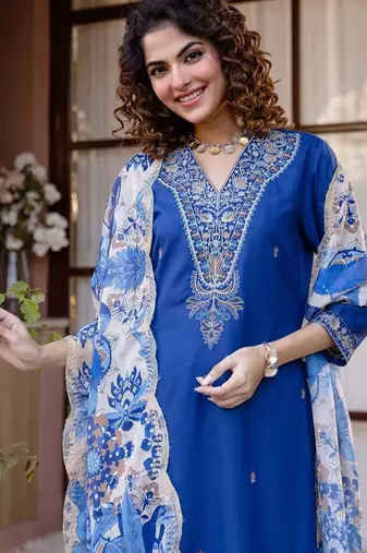 Women Ethnic Motifs Embroidered Regular Thread Work Kurta with Patiala & With Dupatta