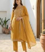 Women Ethnic Motifs Embroidered Regular Thread Work Pure Cotton Kurta with Trousers & With Dupatta