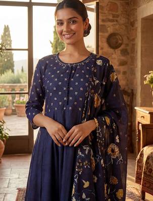 Women Floral Printed Panelled Pure Cotton Kurta with Trousers & With Dupatta 2