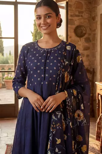 Women Floral Printed Panelled Pure Cotton Kurta with Trousers & With Dupatta