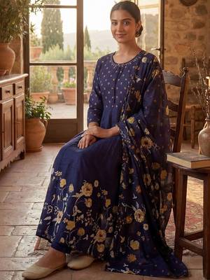 Women Floral Printed Panelled Pure Cotton Kurta with Trousers & With Dupatta 4