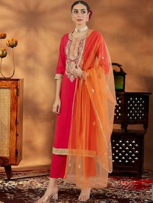 Women Ethnic Motifs Embroidered Regular Kurta with Trousers & With Dupatta 1