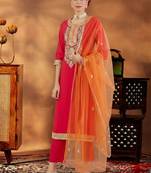 Women Ethnic Motifs Embroidered Regular Kurta with Trousers & With Dupatta
