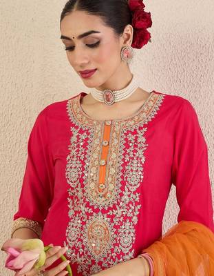 Women Ethnic Motifs Embroidered Regular Kurta with Trousers & With Dupatta 3