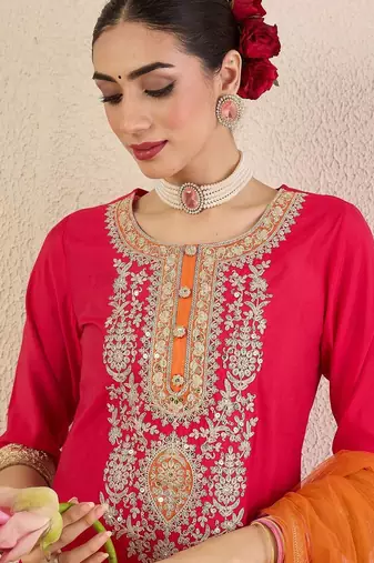 Women Ethnic Motifs Embroidered Regular Kurta with Trousers & With Dupatta
