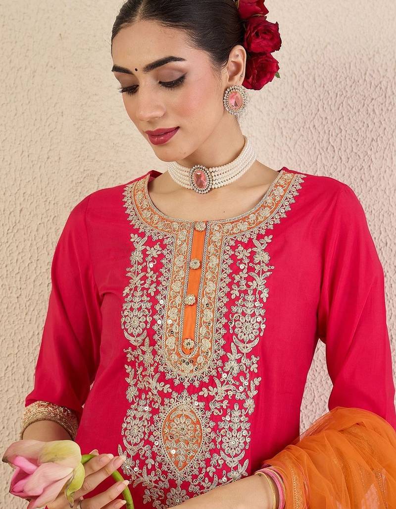 Women Ethnic Motifs Embroidered Regular Kurta with Trousers & With Dupatta